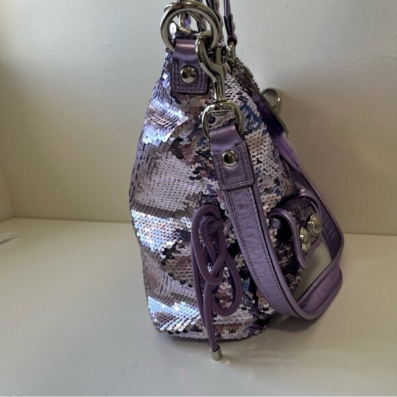 NWT Extremely Rare Special Edition π¦β¨ Coach Poppy Sequin Glam Tote Lavender β¨π - Picture 7 of 15